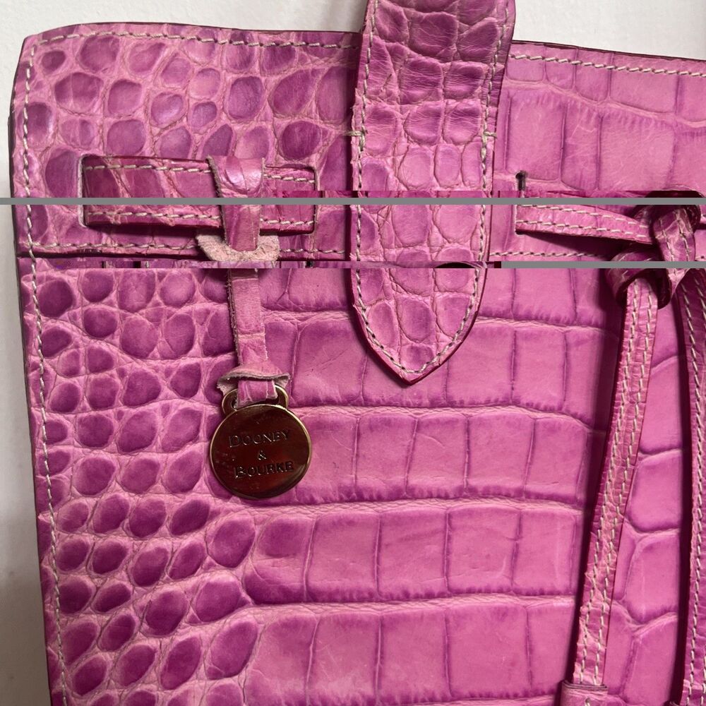 DOONEY & BOURKE Vintage Crocodile Embossed Leather Handbag Satchel Handle Pink - Picture 3 of 11